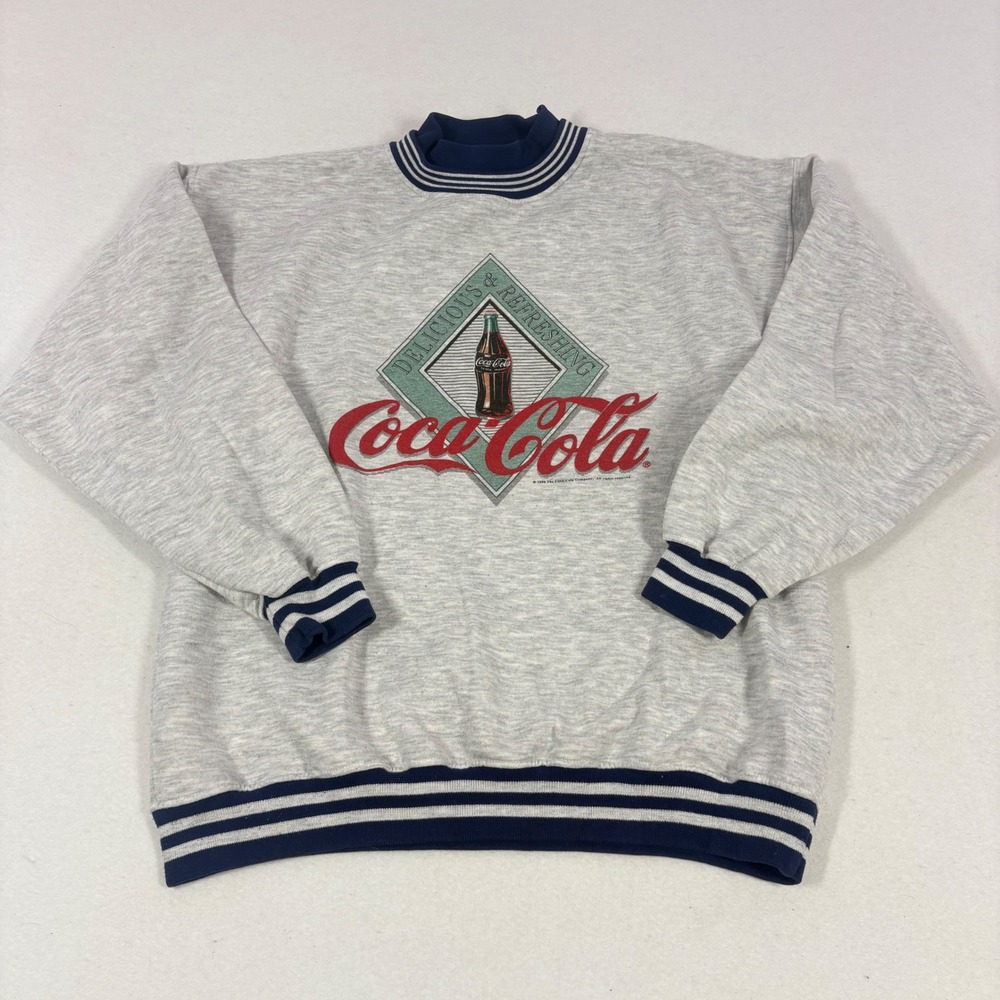 Coca-Cola Sweatshirt Women Large Gray Vintage 1990s Mock Neck Classic